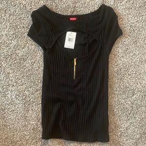 NWT Guess black peep short sleeve top size small